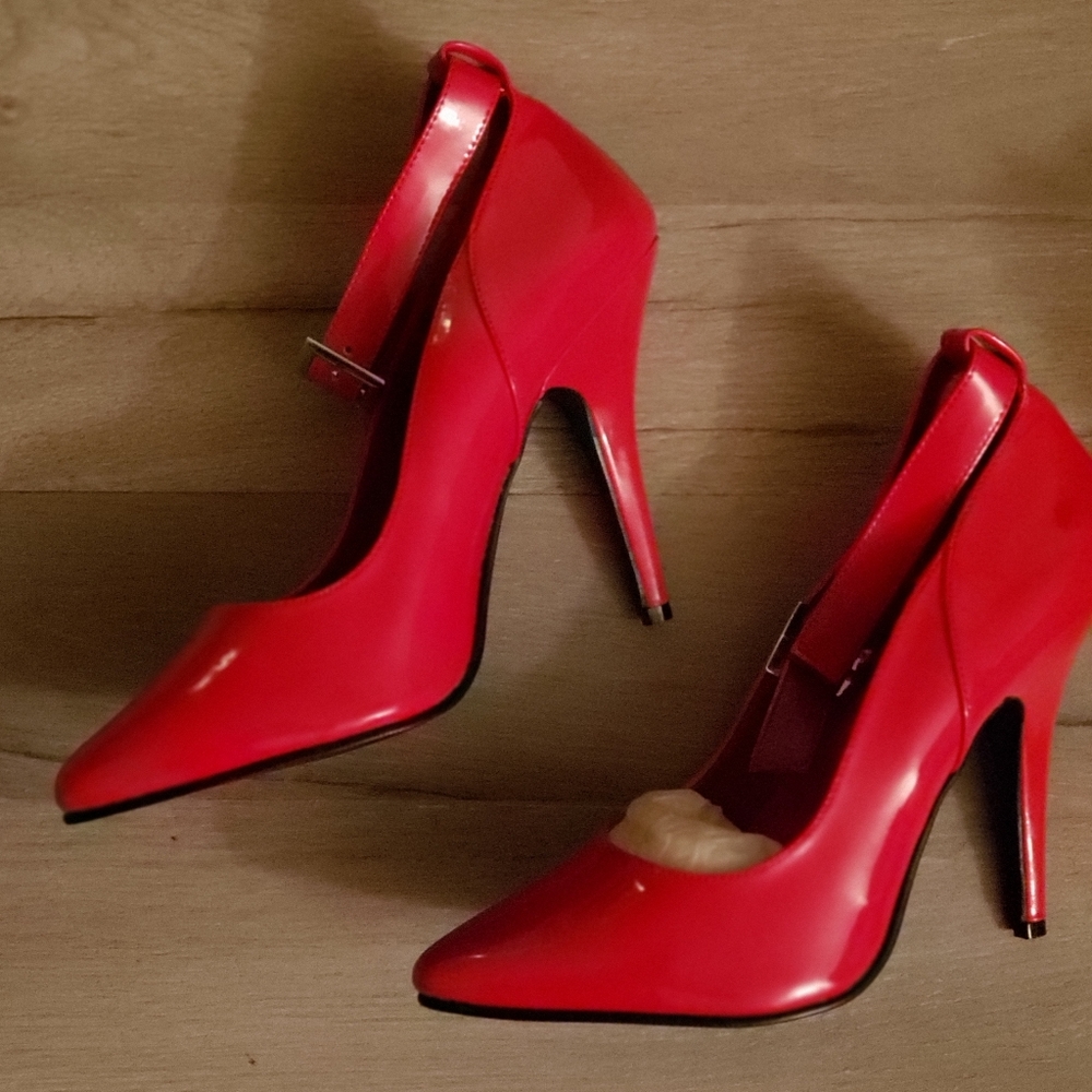 Pleaser 4" Heels Red Faux Patent Leather